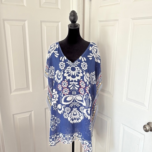 Cupshe Blue and White Boxy Tunic Coverup - Picture 1 of 12